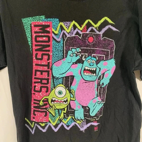 Vintage Monsters Inc Shirt Unisex Medium Black Graphic Print Short Sleeve - Picture 2 of 6